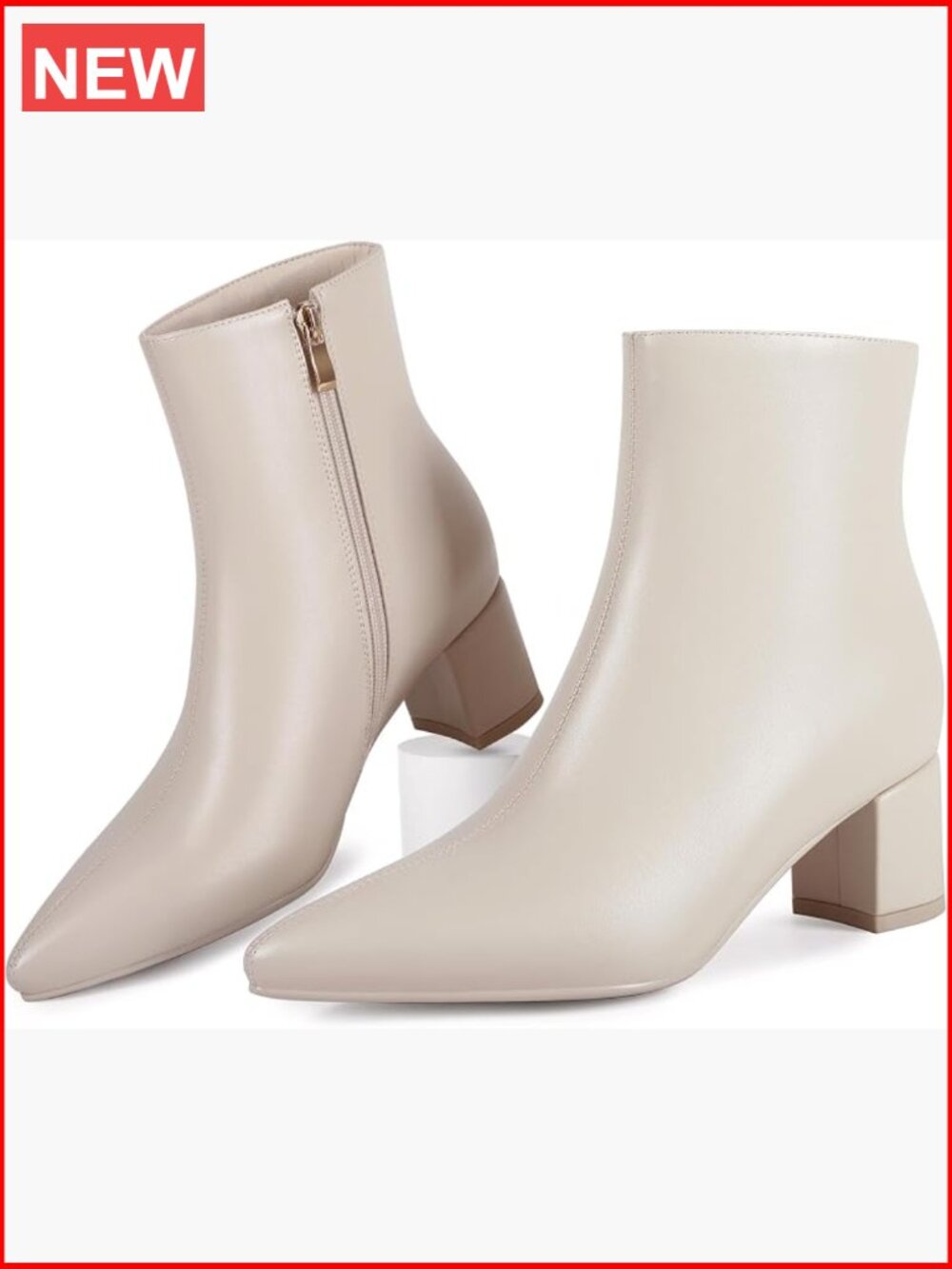 Women's Ankle Boots Pointed Toe Chunky Block Heel Low Heeled Booties Zip Closure